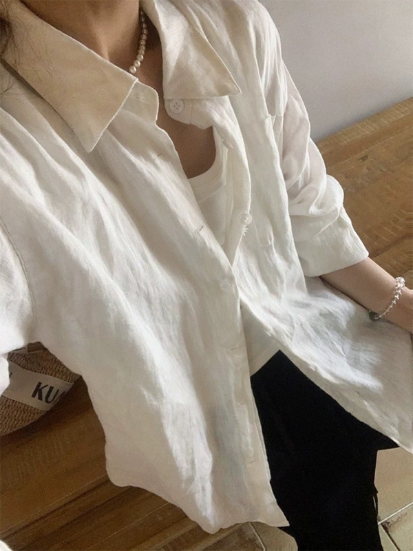 100%純亞麻慵懶寬鬆襯衫