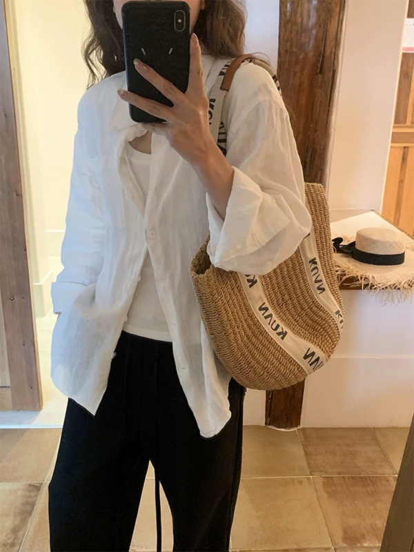 100%純亞麻慵懶寬鬆襯衫