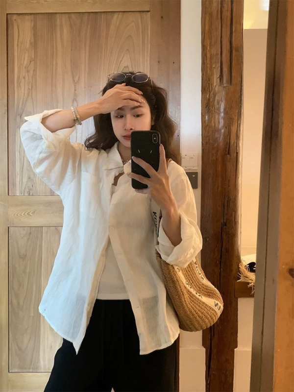 100%純亞麻慵懶寬鬆襯衫