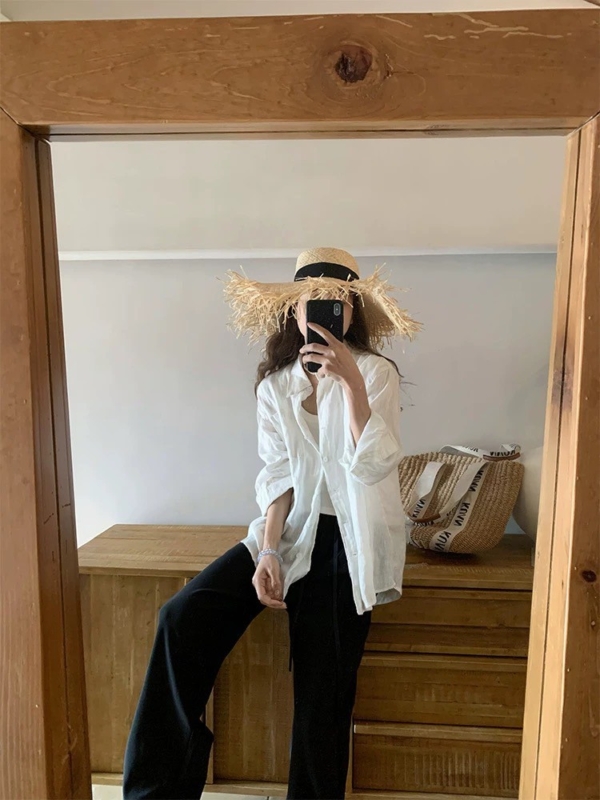 100%純亞麻慵懶寬鬆襯衫