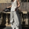 格紋復古紋燈籠輪廓肌理感輕薄長褲