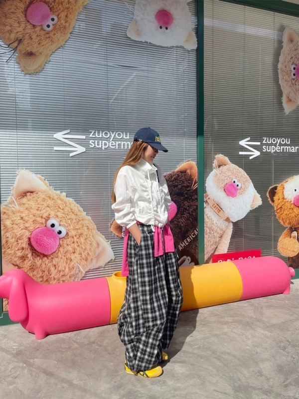 格紋復古紋燈籠輪廓肌理感輕薄長褲