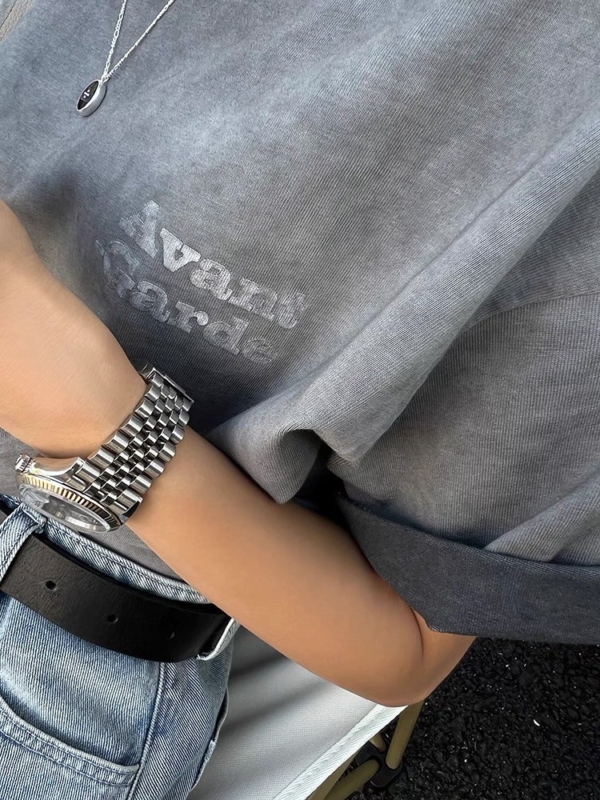 臟洗短袖t恤正肩字母印花圓領