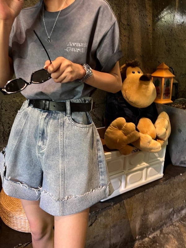 臟洗短袖t恤正肩字母印花圓領