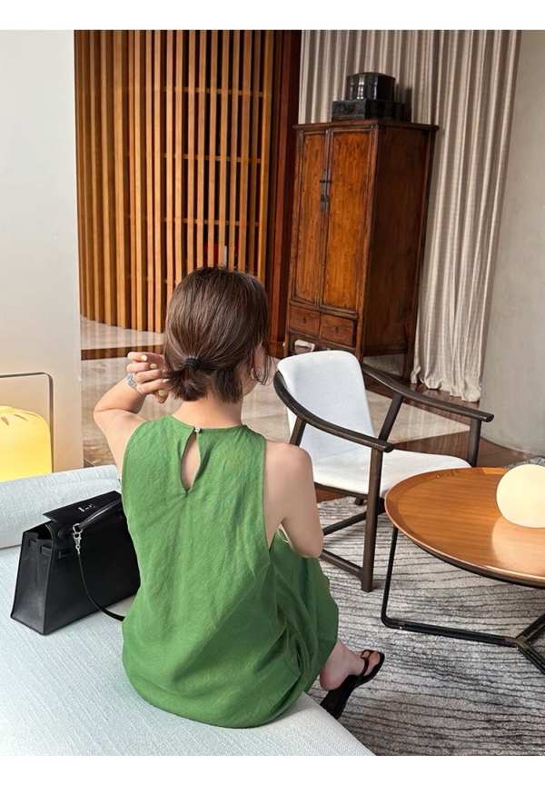 亞麻A字洋裝無袖長裙