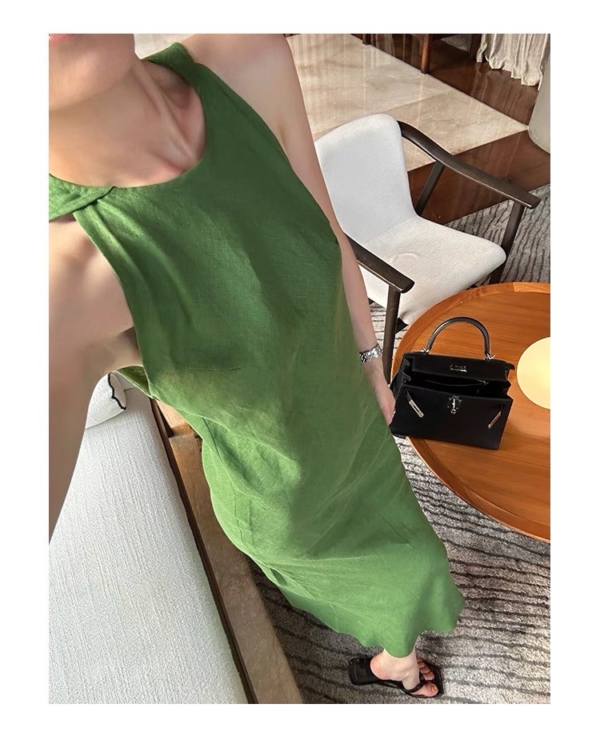 亞麻A字洋裝無袖長裙