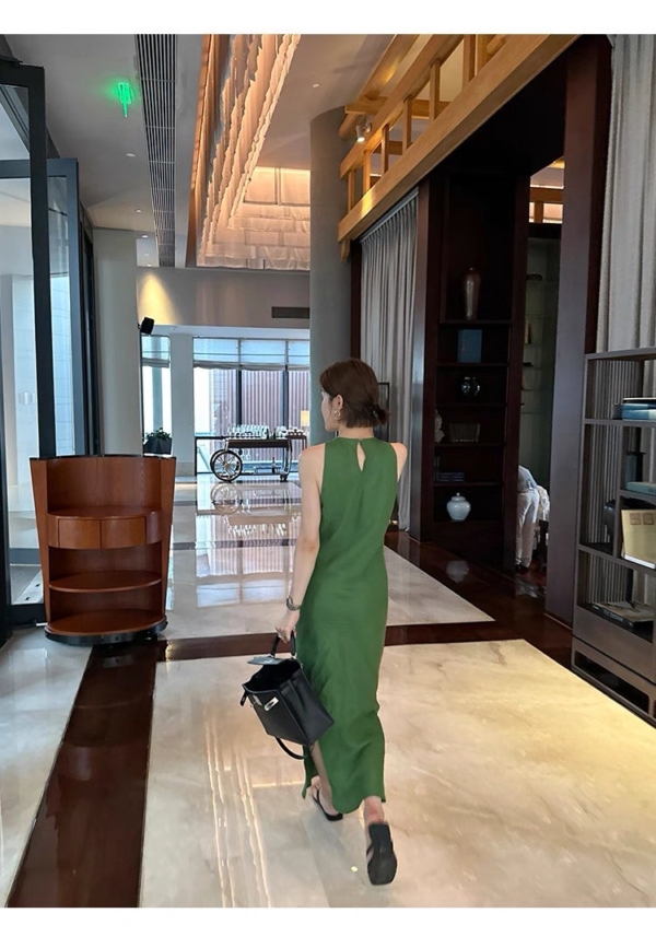 亞麻A字洋裝無袖長裙