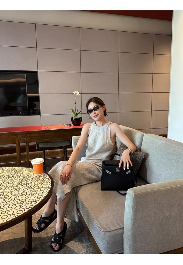 亞麻A字洋裝無袖長裙