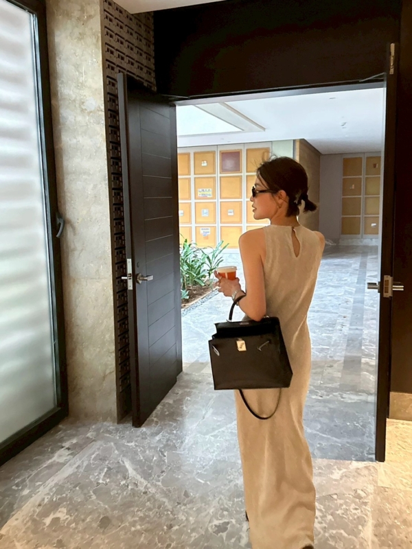 亞麻A字洋裝無袖長裙