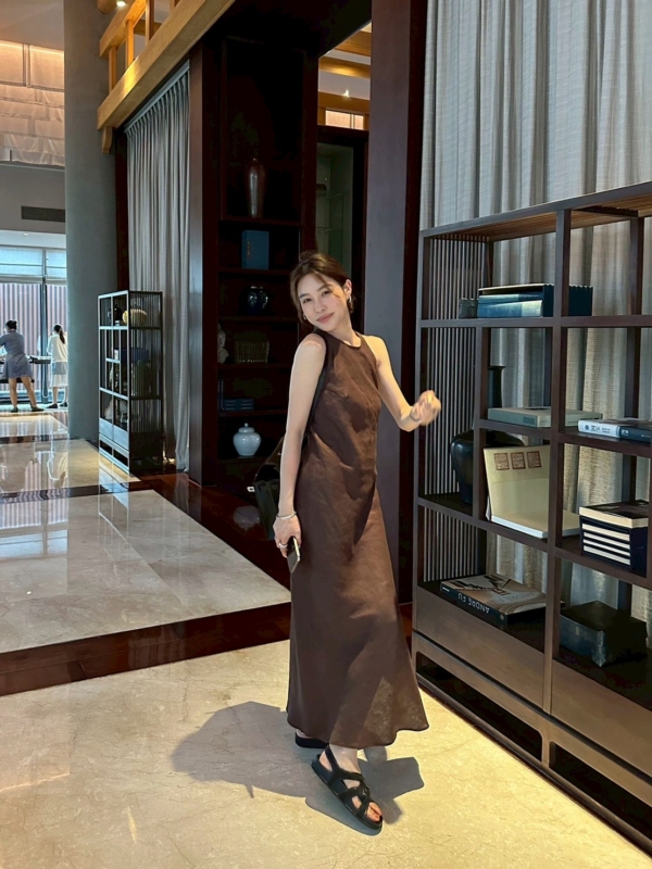 亞麻A字洋裝無袖長裙