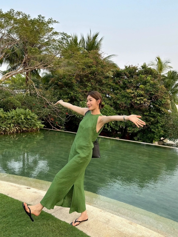 亞麻A字洋裝無袖長裙