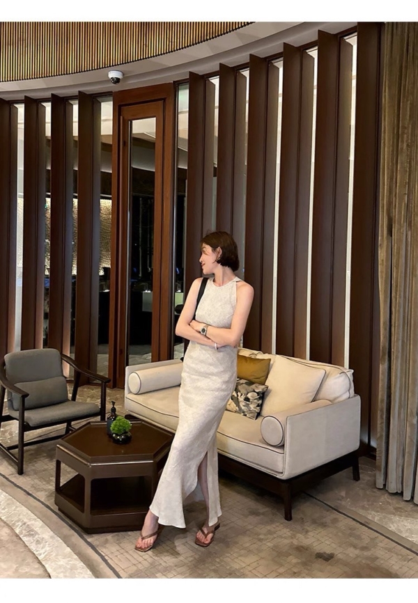 亞麻A字洋裝無袖長裙