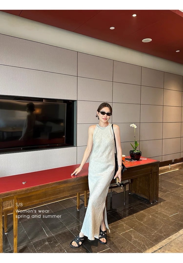 亞麻A字洋裝無袖長裙