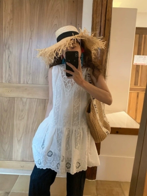 法式蕾絲拼接刺繡疊穿背心裙