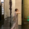 洋裝苧麻棉豹紋長裙