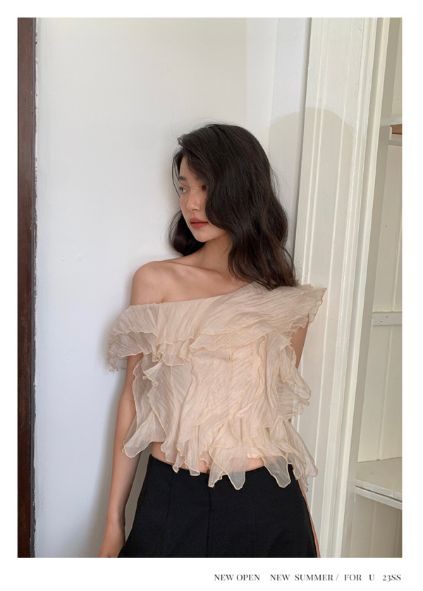 法式洋氣甜美荷葉邊雪紡小衫