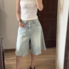 薄款寬鬆顯瘦裙褲水洗淺藍A型牛仔7分褲