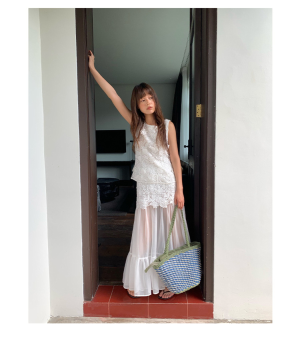 甜美清新軟妹鏤空鉤花無袖蕾絲衫