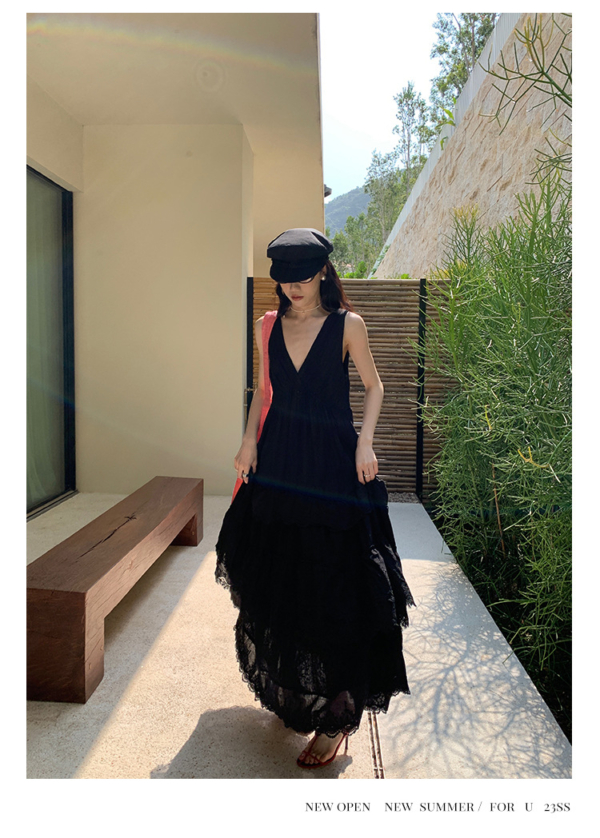 法式蛋糕裙女氣質無袖v領