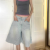 薄款寬鬆顯瘦裙褲水洗淺藍A型牛仔7分褲