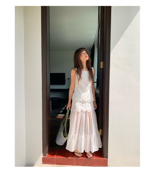 甜美清新軟妹鏤空鉤花無袖蕾絲衫