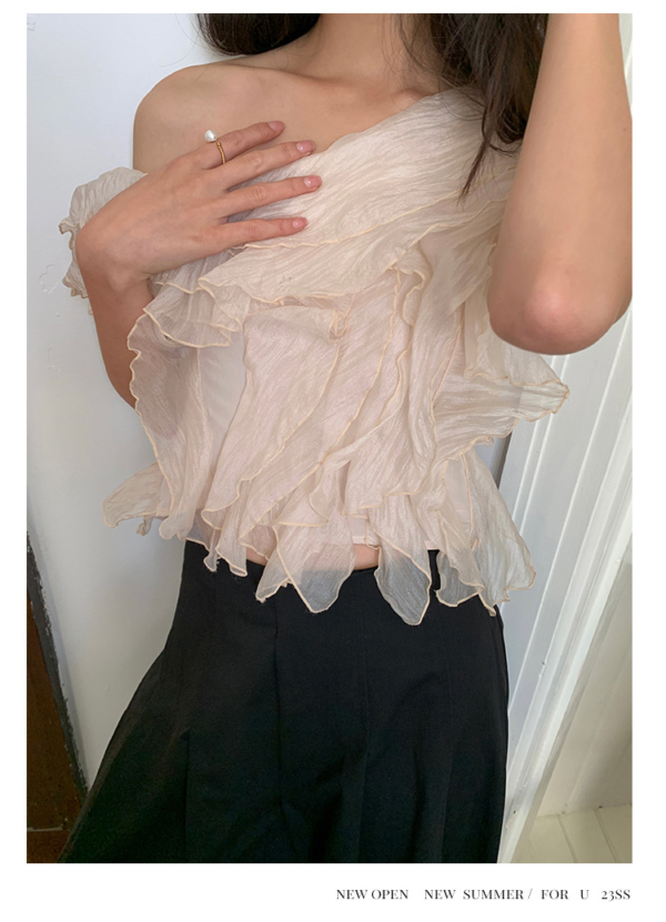 法式洋氣甜美荷葉邊雪紡小衫