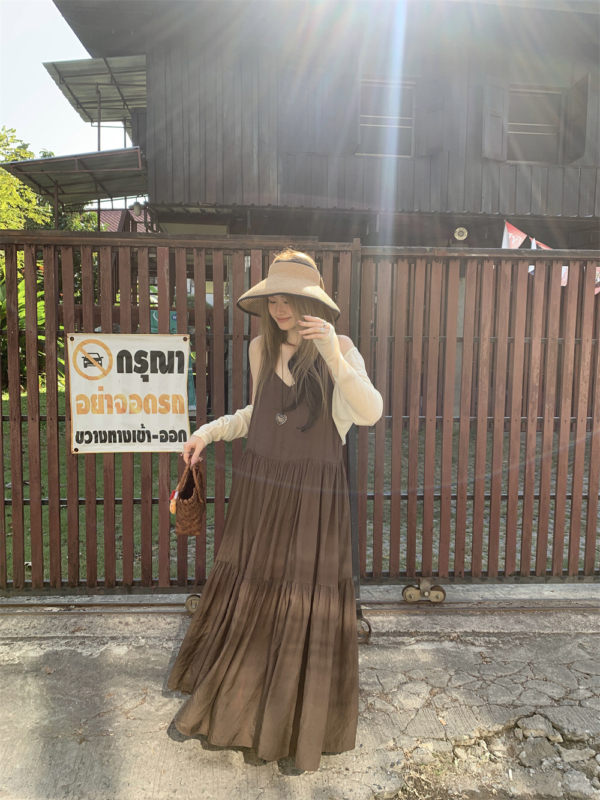 無袖吊帶洋裝純色顯瘦垂感度假