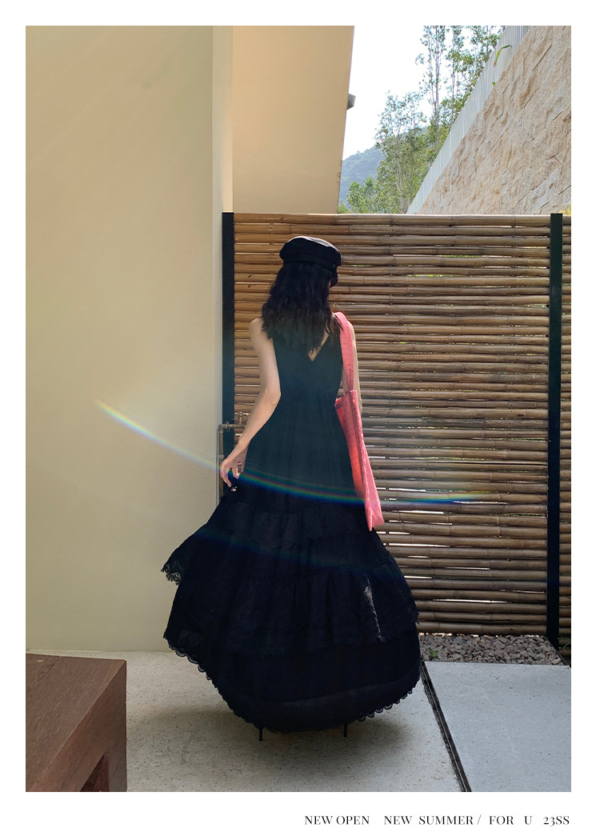 法式蛋糕裙女氣質無袖v領