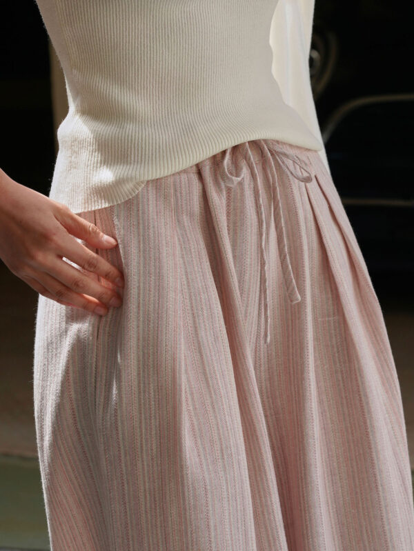 條紋亞麻寬褲寬鬆舒適長褲