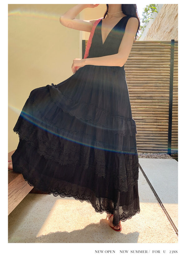 法式蛋糕裙女氣質無袖v領