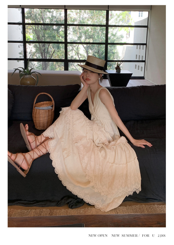 法式蛋糕裙女氣質無袖v領