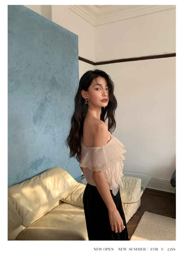 法式洋氣甜美荷葉邊雪紡小衫