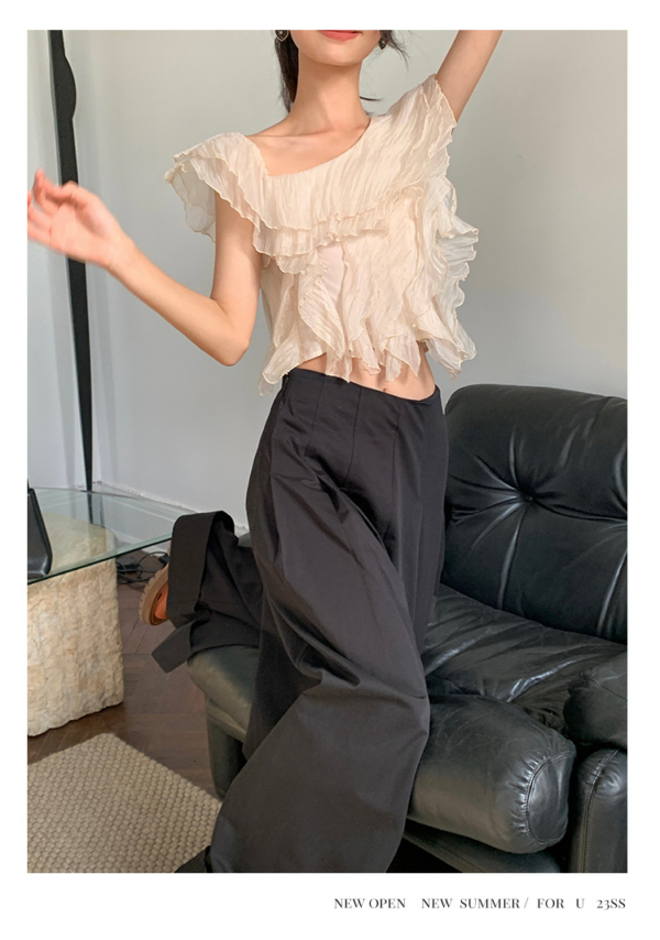 法式洋氣甜美荷葉邊雪紡小衫
