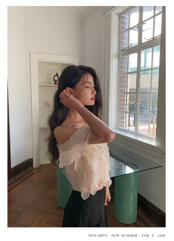 法式洋氣甜美荷葉邊雪紡小衫