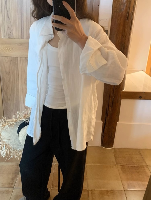 100%純亞麻慵懶寬鬆襯衫