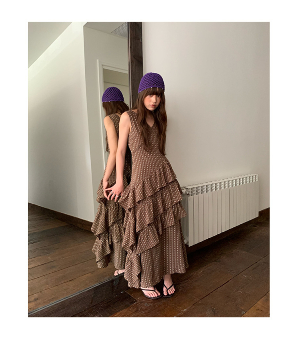 溫柔氣質顯瘦V領荷葉邊連衣裙