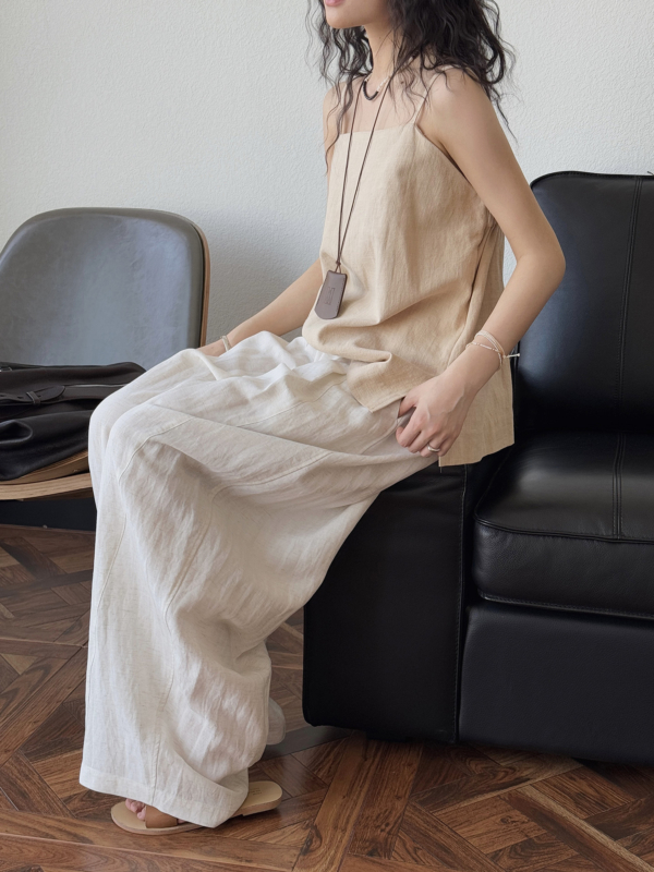 空氣感亞麻天絲立體輪廓長褲