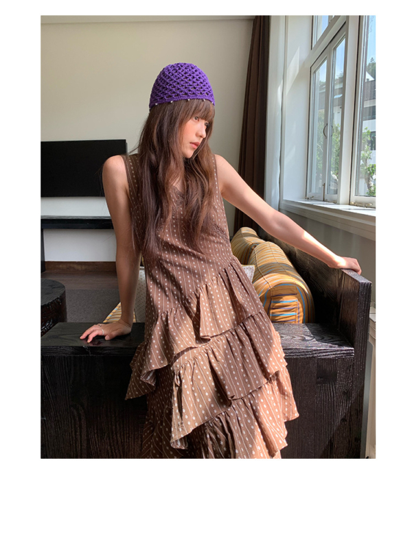 溫柔氣質顯瘦V領荷葉邊連衣裙