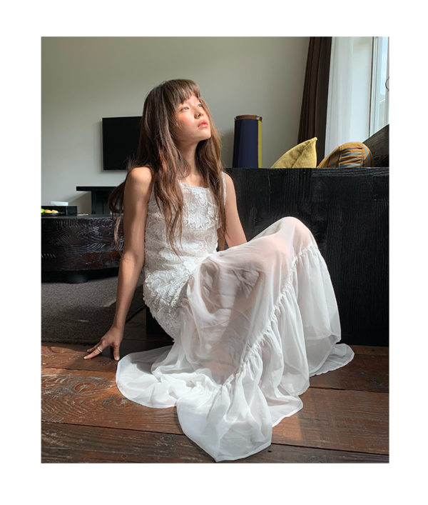 甜美清新軟妹鏤空鉤花無袖蕾絲衫