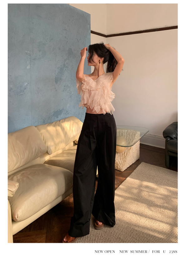 法式洋氣甜美荷葉邊雪紡小衫