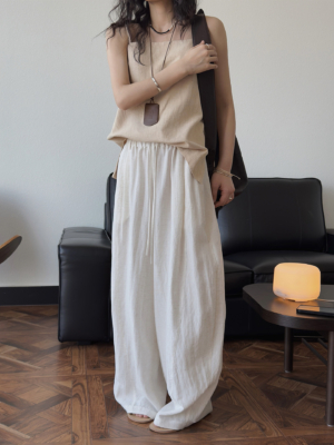 空氣感亞麻天絲立體輪廓長褲