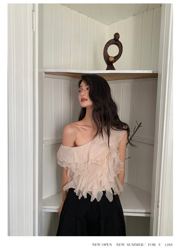 法式洋氣甜美荷葉邊雪紡小衫