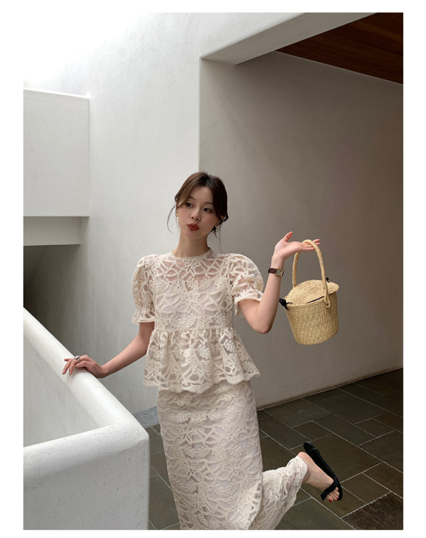 鏤空顯瘦高腰包臀蕾絲半身裙