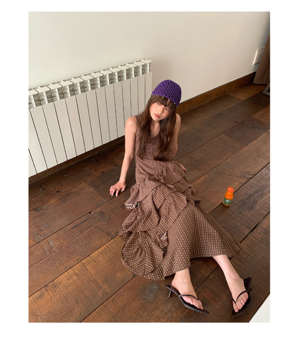 溫柔氣質顯瘦V領荷葉邊連衣裙