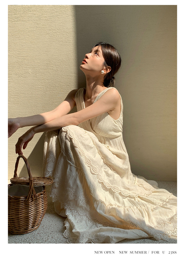 法式蛋糕裙女氣質無袖v領