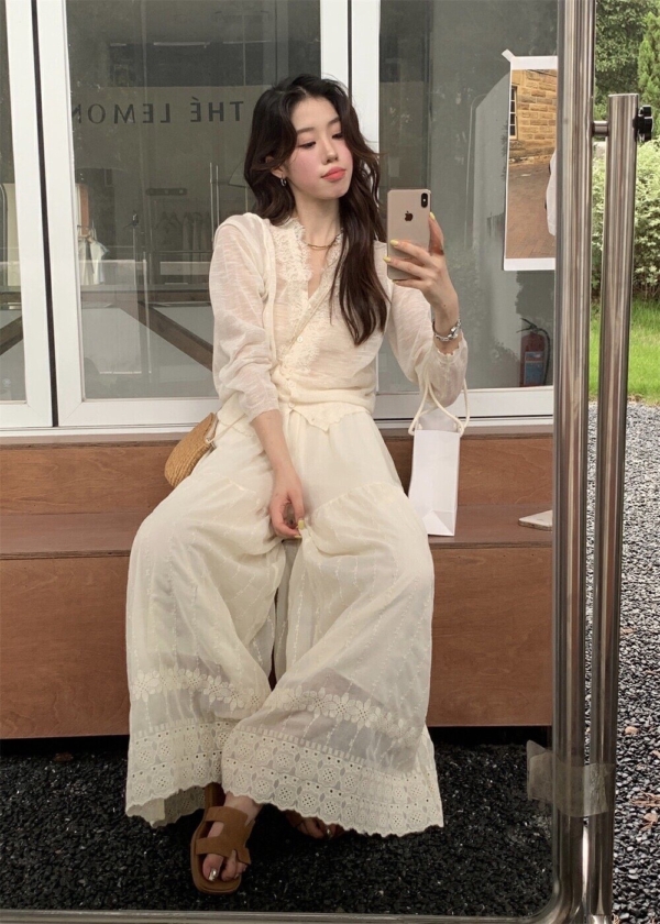 提花刺繡裙褲休閒褲