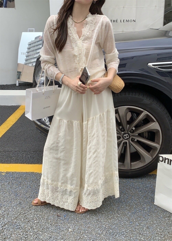 提花刺繡裙褲休閒褲