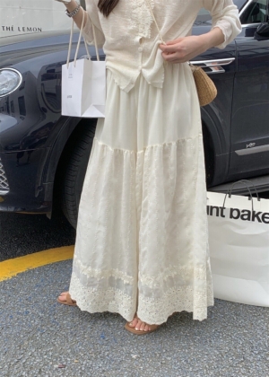 提花刺繡裙褲休閒褲