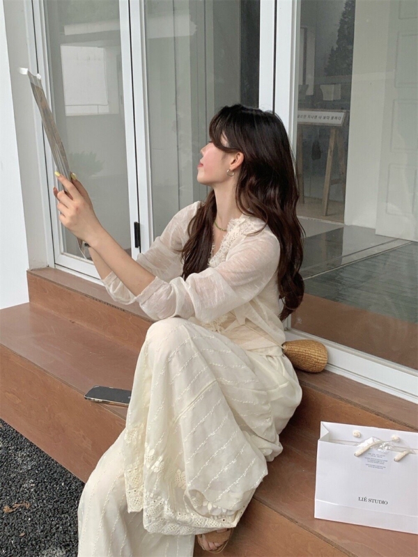 提花刺繡裙褲休閒褲