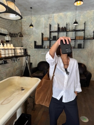 V領亞麻法式襯衫